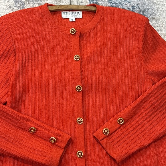 Grays Jackets & Blazers - St. John Collection By Marie Gray Orange Knit Jacket Blazer Gold Buttons Luxe